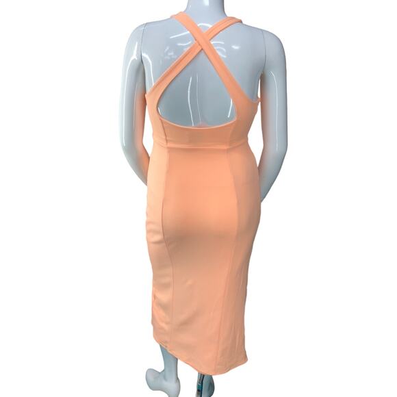 Show Me Your Mumu Womens Size M Luca Midi Dress Cantaloupe Twist Front Stretch - Picture 9 of 16